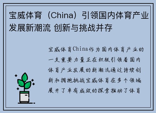 宝威体育（China）引领国内体育产业发展新潮流 创新与挑战并存